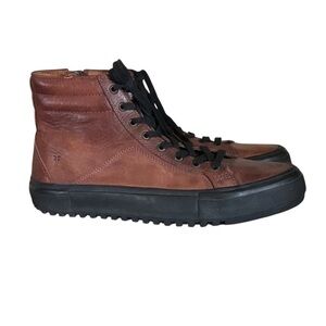 Frye Men’s Varick Distressed Brown Leather High Top Sneaker Boots